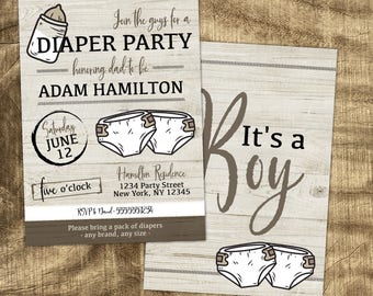 Diaper Party Invitation, Man Shower invite, Gender Neutral, Co-ed Shower, Daddy to be, Casual, Baby Boy, Baby Girl, Baby Shower for Dad
