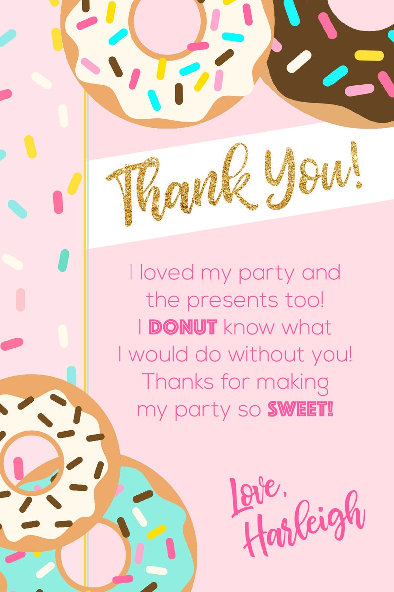 1st Birthday Thank You Custom Thank You note Donut Thank You Card Matching Thank You Donut Grow Up Thank You Donut Party Supplies