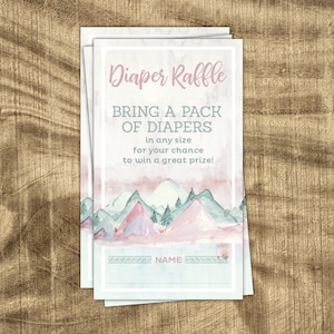 Bohemian Diaper Raffle Ticket, Coed Baby Shower Games, Adventure Theme, Girl Mountains, Diaper Raffle Ticket, Fun shower game, Diaper Party