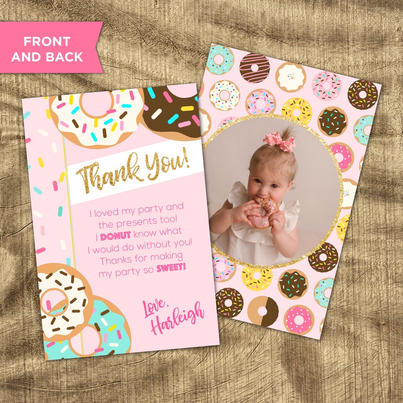 1st Birthday Thank You Custom Thank You note Donut Thank You Card Matching Thank You Donut Grow Up Thank You Donut Party Supplies