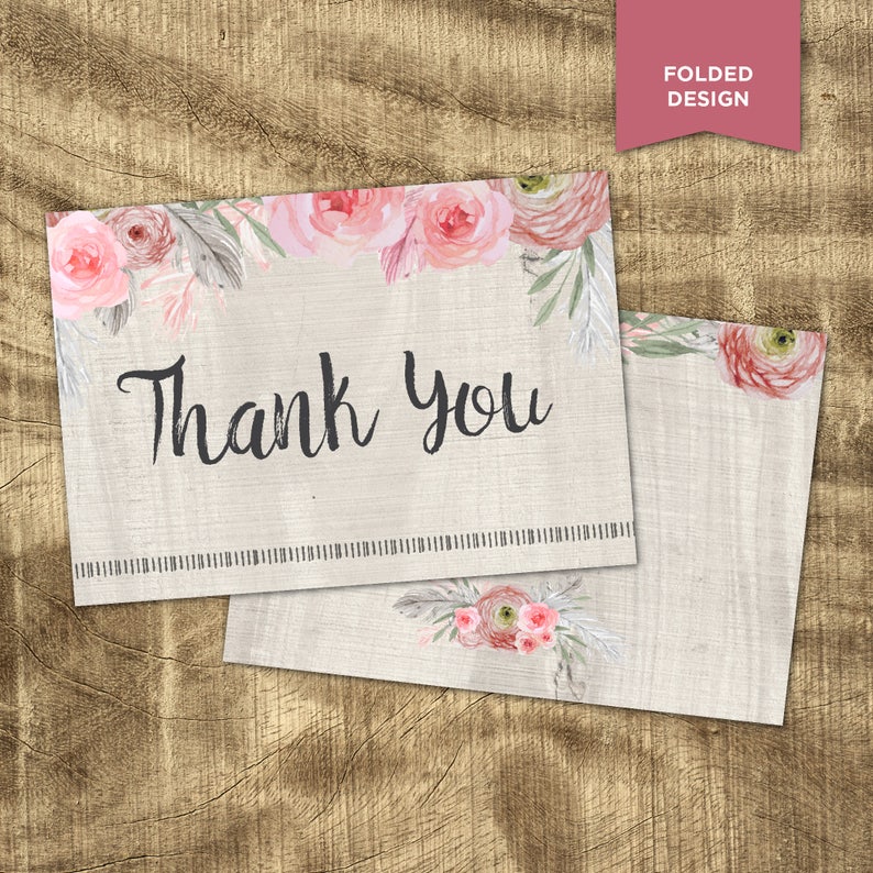 Bohemian Thank You Card Baby Shower Thank You Boho Folded Etsy