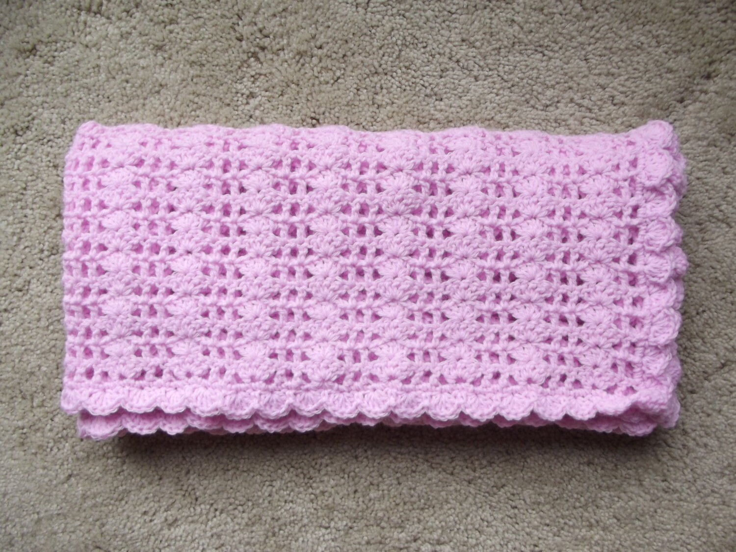 Light Pink Crochet Baby Blanket Baby Girl Lace Shell Etsy