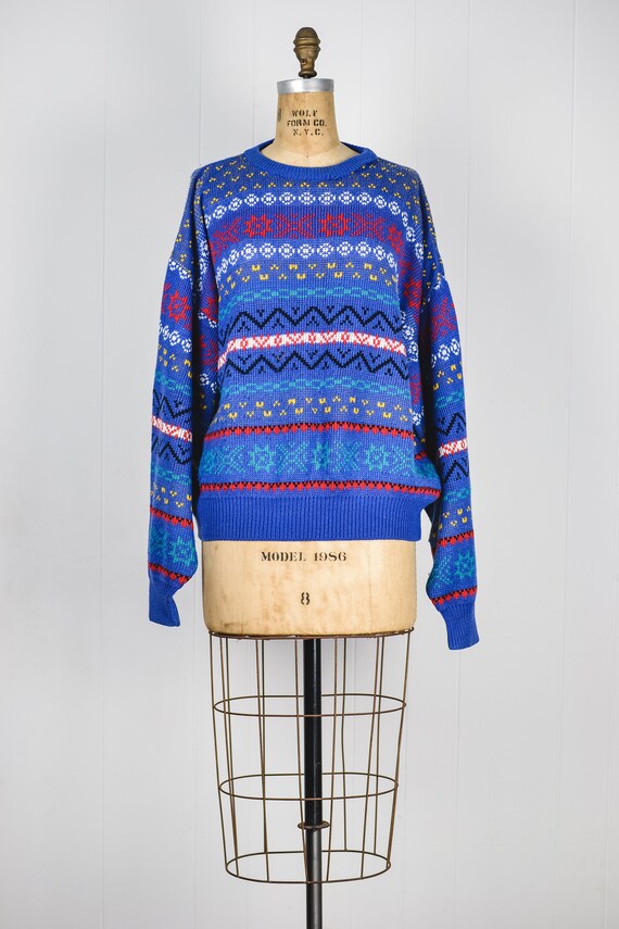 80s Vintage Blue Retro Oversized Sweater / 1980s … - image 2