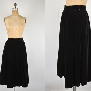 90s Vintage Black Velvet Panel Skirt / 1990s Witchy