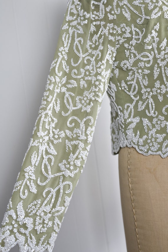 Sage Green Loose Crochet Beaded Top Size Small