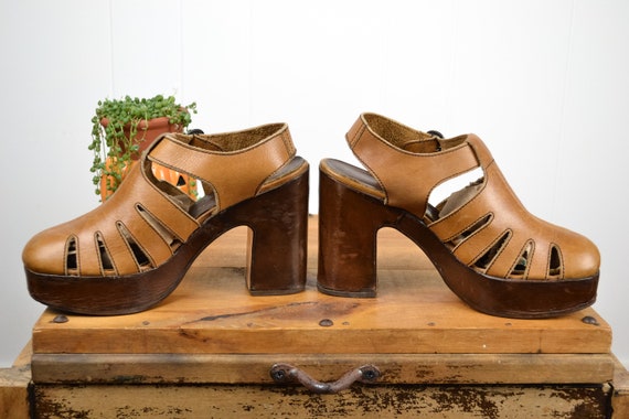 brown leather platform heels