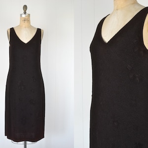 90s Vintage Dark Brown Maroon Stretchy Floral Spring Summer Dress / 1990s Flower Dress Union Made