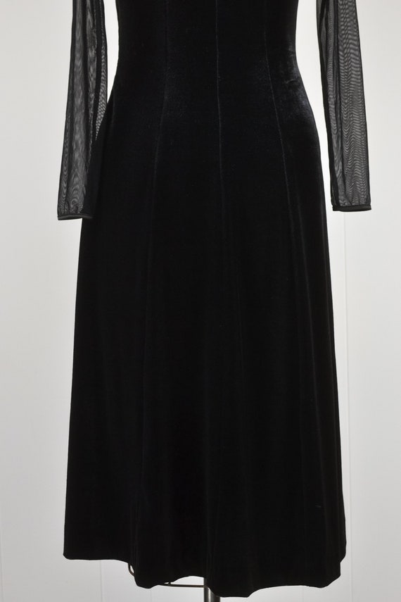 90s Vintage Black Velvet Witchy Midi Dress / Sheer Mesh Sleeves Collared -  Etsy