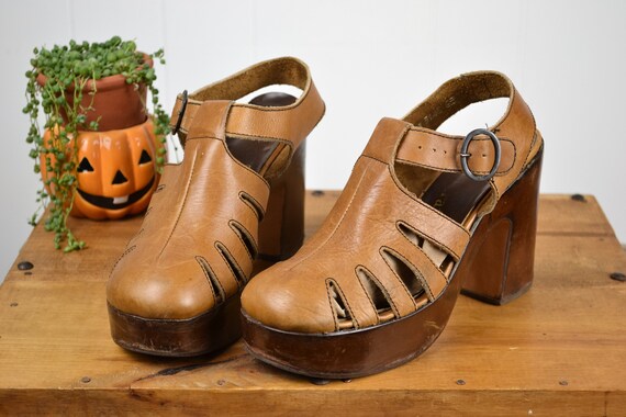 brown leather platform heels