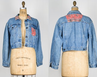 Vintage 80s 90s Denim Jacket With Patches / WAMPUM / Made in Italy