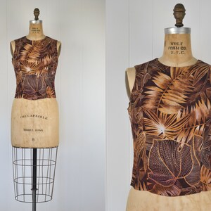 70s 80s Vintage Palm Botanical Tank Top / Back Button Down Closure