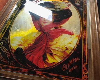 Olympia Beer パブミラー Vintage Olympia Gold Beer Advertising Mirror 27x21 Framed | eBay