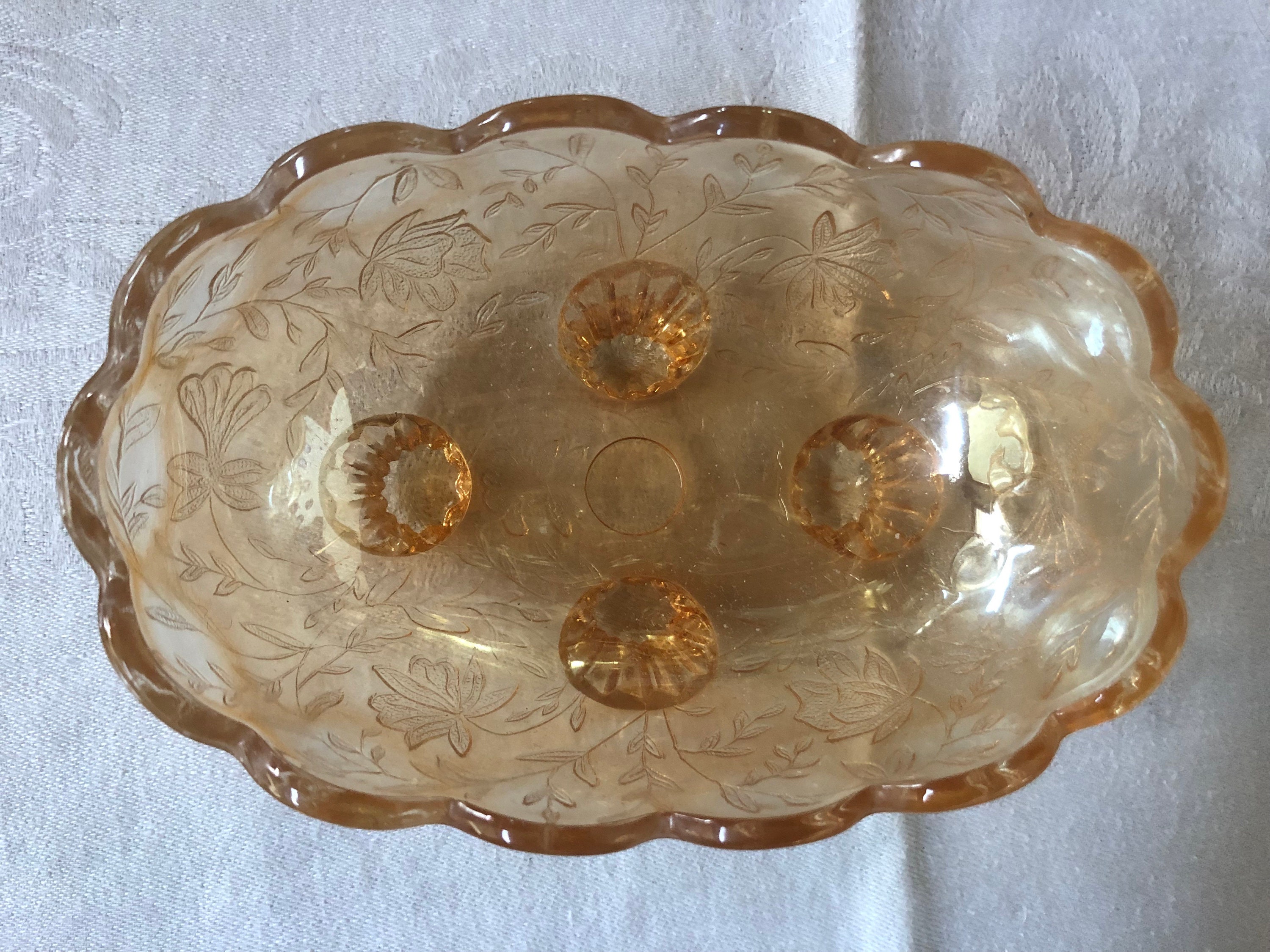 Vintage Orange Marigold Carnival Glass Oval Footed Open Candy Dish