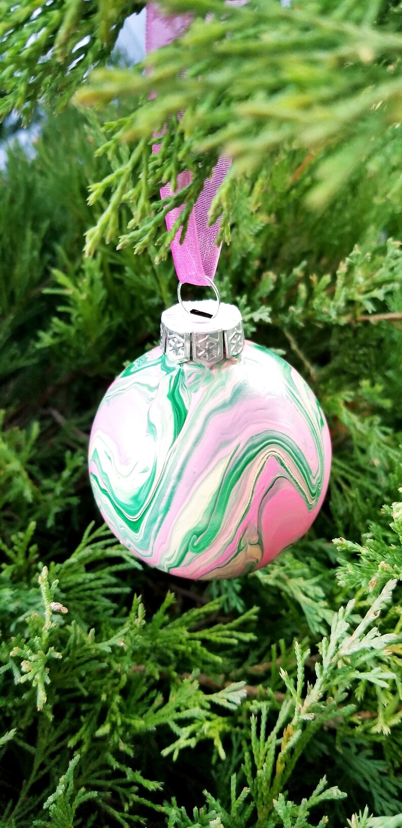 Hand Painted Christmas Ornament Acrylic Pour Paint Acrylic | Etsy
