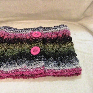 Hand knit wool/silk button cowl neckwarmer. Noro yarn. Winter wear.