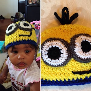 Hand crochet. Crochet Minion Hat. Crochet Minion Baby Beanie. Minions style with eyes and hair sprouts