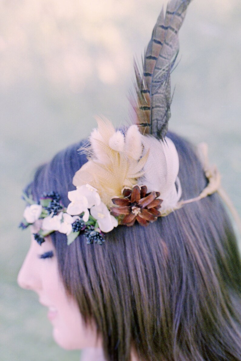 Indian Summer Bridal Wreath Boho Hippie Rustic Country Woodland Wedding Headpiece Crown