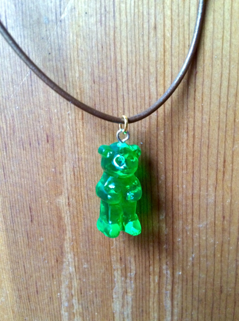 Gummi Bear Charm Leather Statement Necklace Green Necklace | Etsy