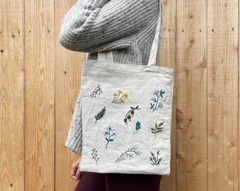 Floral Embroidered Canvas Tote Bag