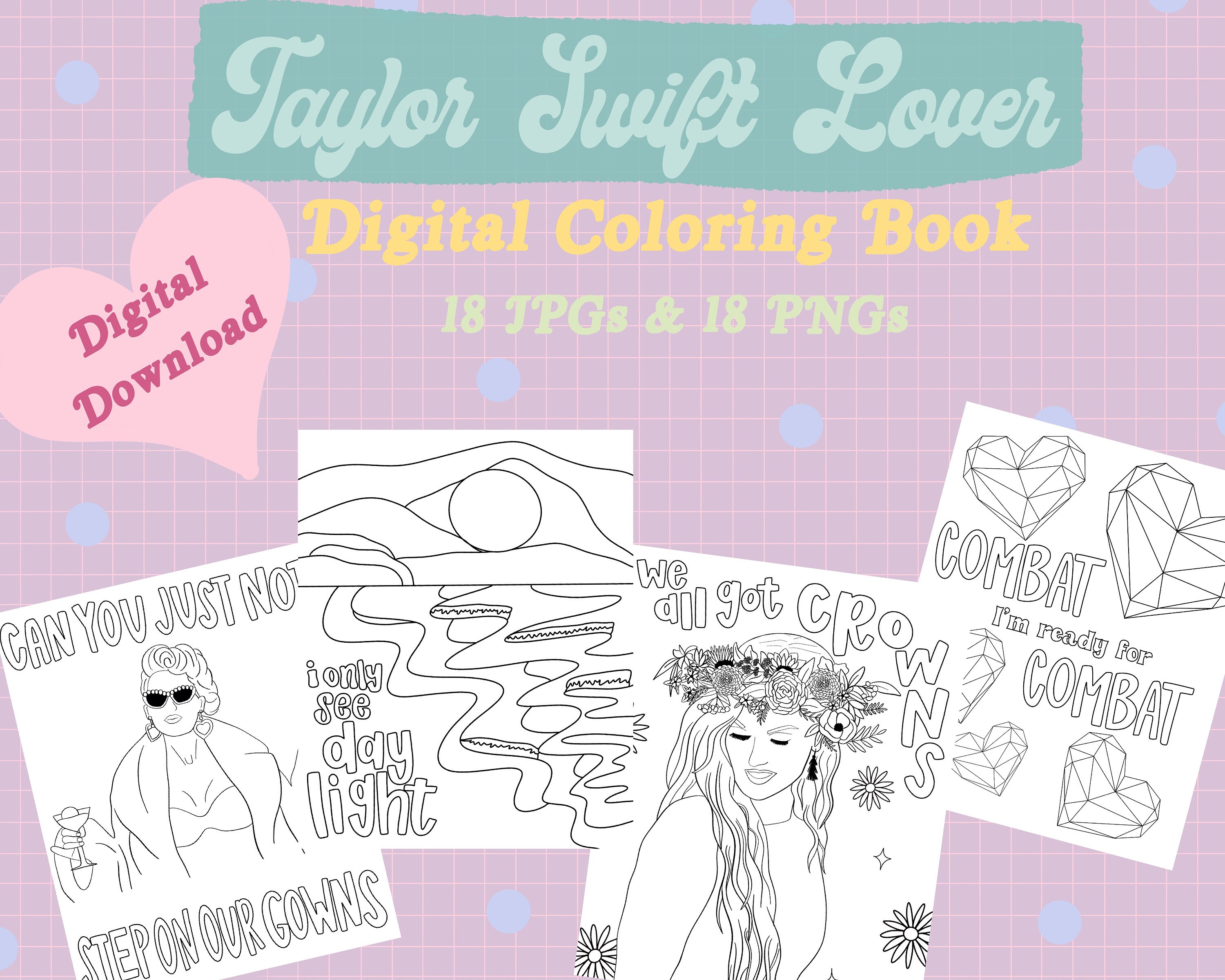 Adult Coloring Book 18 Printable Coloring Pages Taylor Swift Lover Coloring Book Coloring Sheets 