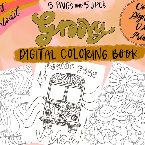 70s Groovy Digital Coloring Book Printable Coloring Pages - Etsy