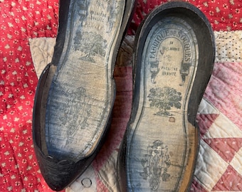 French antique Brocante Sabot wooden clog shoes
