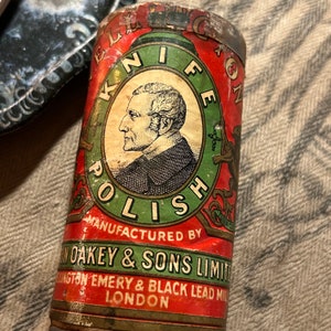 Victorian tin of John Oakley Knife Polish antique