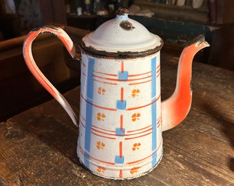 Prachtige Franse brocante emaille koffie theepot