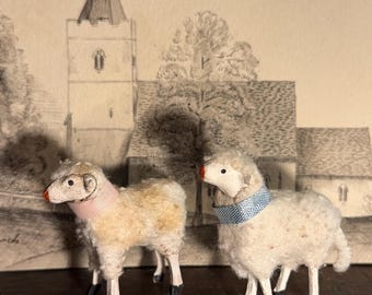 a pair of Putz Sheep antique Putz sheep