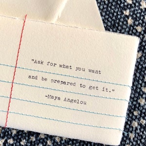Nota cucita- "Chiedi quello che vuoi e preparati a ottenerlo." -Maya Angelou card