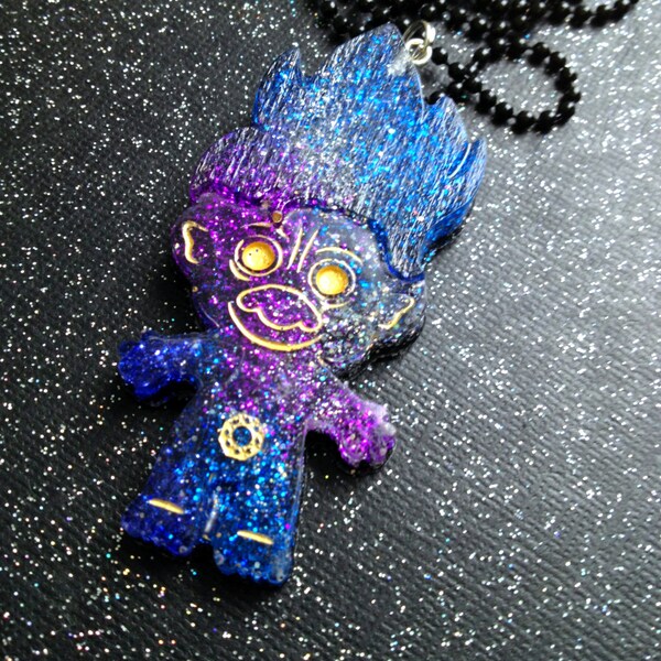 Troll Pendant / Troll Doll Necklace / Treasure Troll / 90's Jewelry / 90s Kid / Cute Troll / Galaxy Necklace / Space jewelry Universe