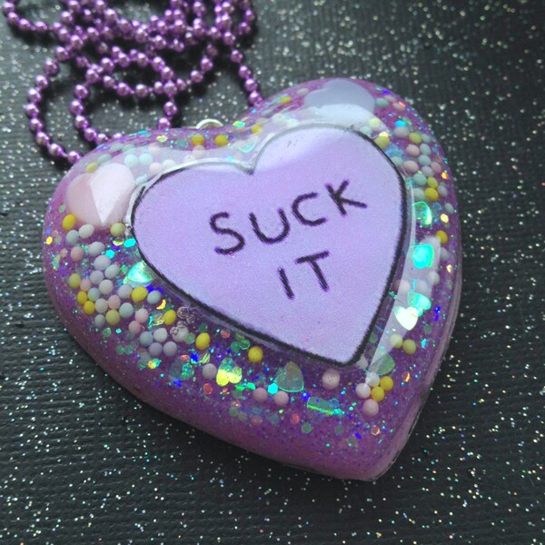 Suck It Necklace / Quote Necklace / Rude Joke Jewelry / Sarcastic Funny Sarcasm / Funny Pastel Goth Soft Grunge 90s Jewelry / Kawaii Fairy