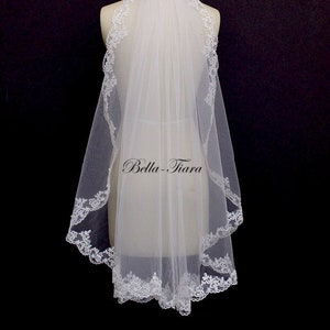 lace edge communion veil, waist lenght first communion veil, lace communion veil,  communion veil