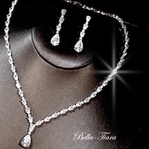 wedding necklace, elegant crystal wedding necklace and earrings, teardrop necklace set for bride, Swarovski Crystal necklace set
