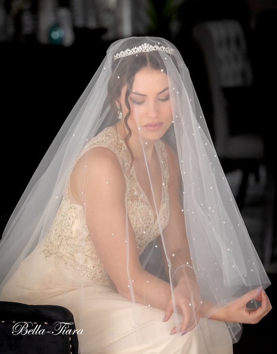 Pearl Wedding Veil, Chapel & Cathedral Lengths Drop Veil, Scattered Pearl  Blusher Veil 