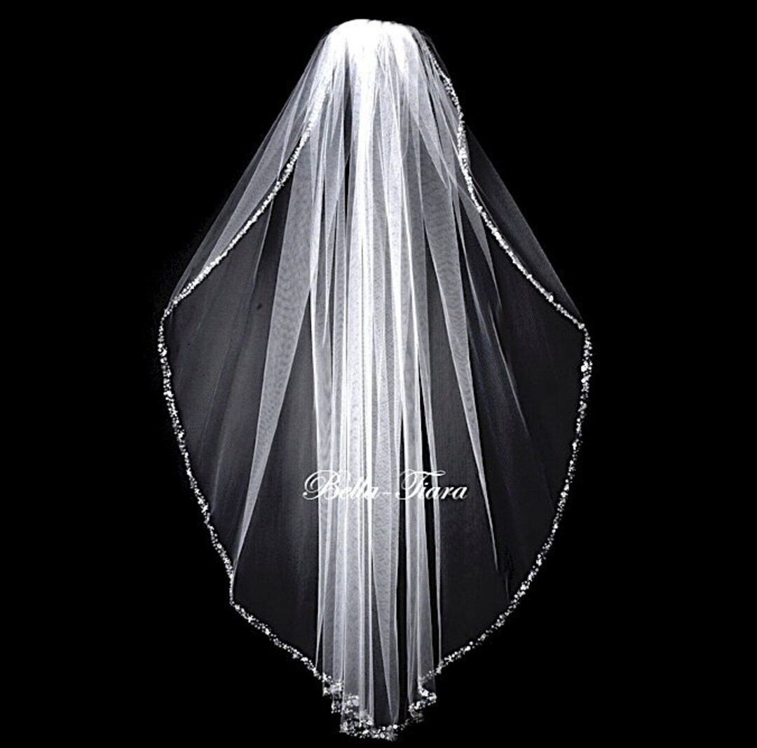 Beaded Edge Cathedral Wedding Veil Crystal and Pearl Trim Etsy