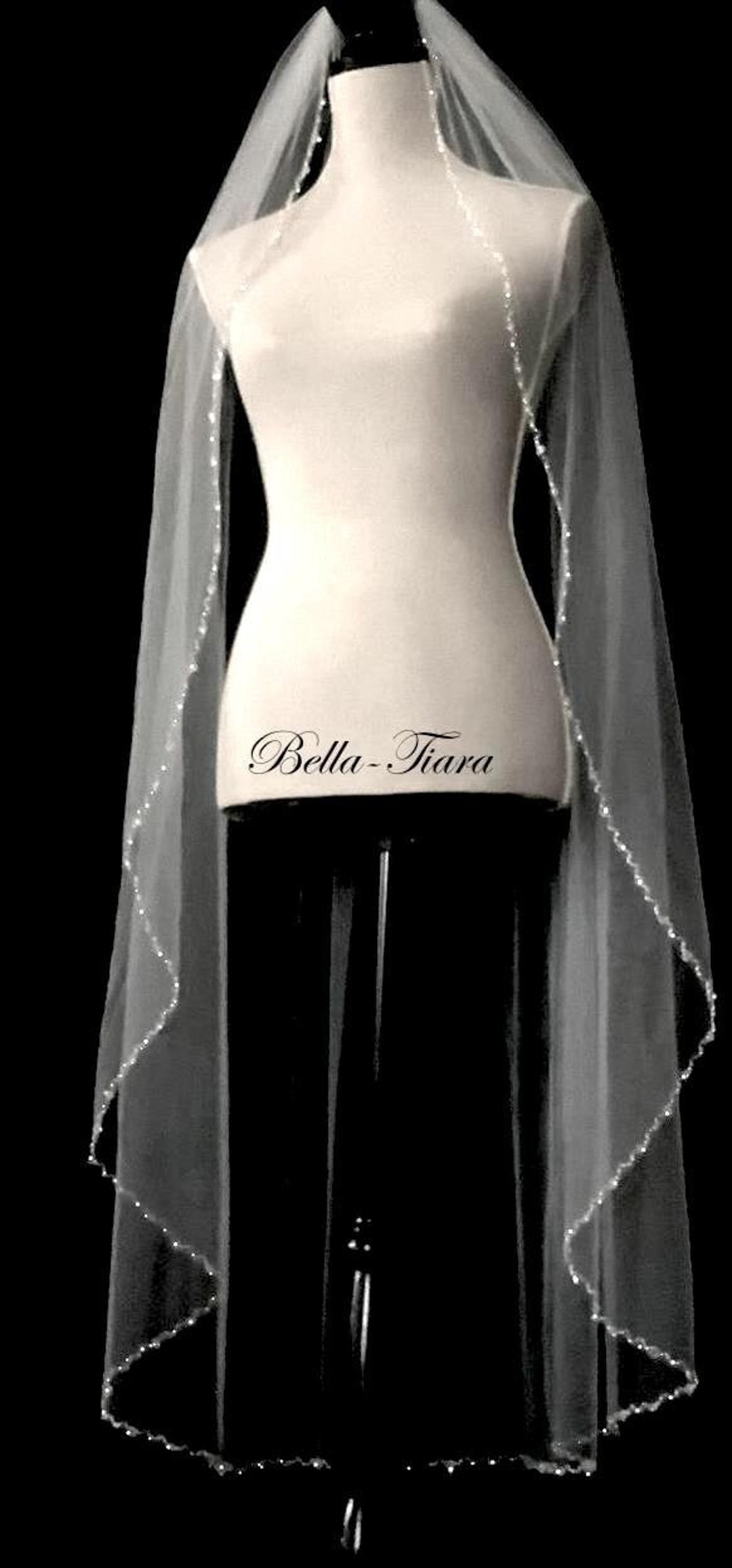 Waltz Length Veil Wedding Veil With Pearl and Crystal Trim Etsy