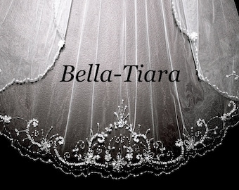 velo de catedral con cuentas, velo de boda de catedral, velo de boda de cristal, velo de catedral real, velo de boda - GRATIS BLUSHER