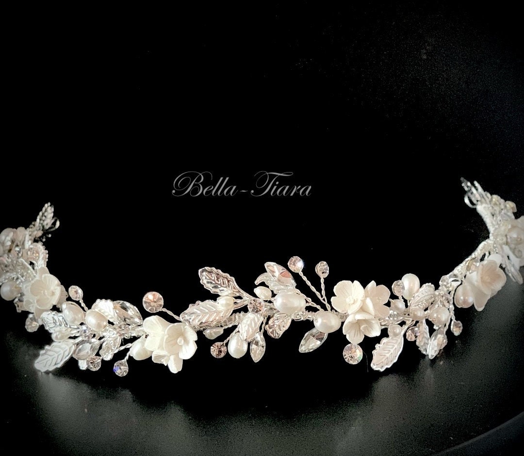 Hochzeit Weiß Rose Keramik Stirnband Diadem T1373 