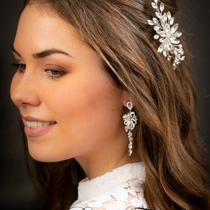 Swarovski crystal drop earrings, silver crystal bridal drop earrings, dangling long bridal earrings, Swarovski crystal earrings
