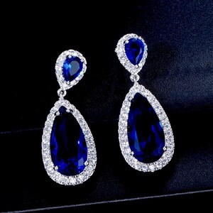 Sapphire Blue Drop Bridal Earrings, Navy Blue Earrings, Crystal Drop ...