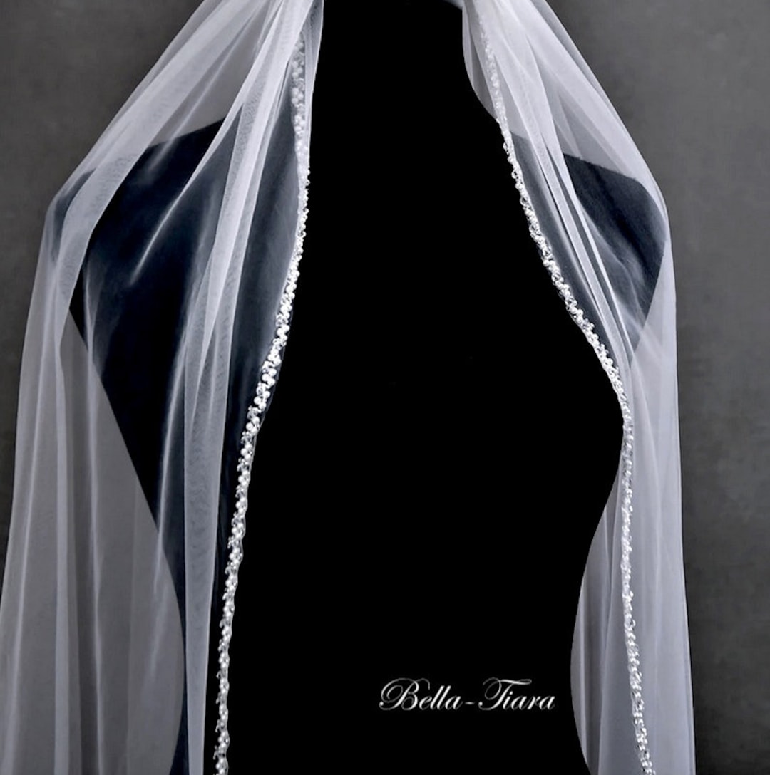 Crystal Pearl Trim Veil, Crystal Pearl Edge Wedding Veil, Beaded