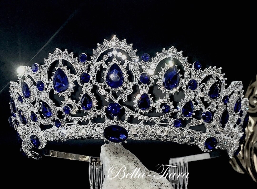 Hochzeit Diadem Silber und Blau, Braut Diadem Goldblau Kristall