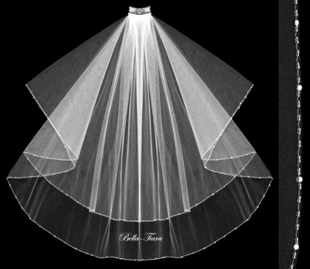 Elegant Crystal Edge Wedding Veil, Beaded Trim Wedding Veil, Crystal