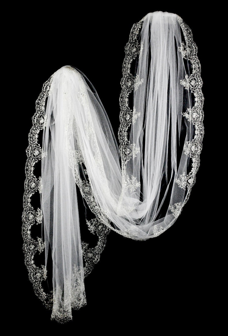 Cathedral Crystal Wedding Veil Ivory Beaded Edge Wedding Etsy