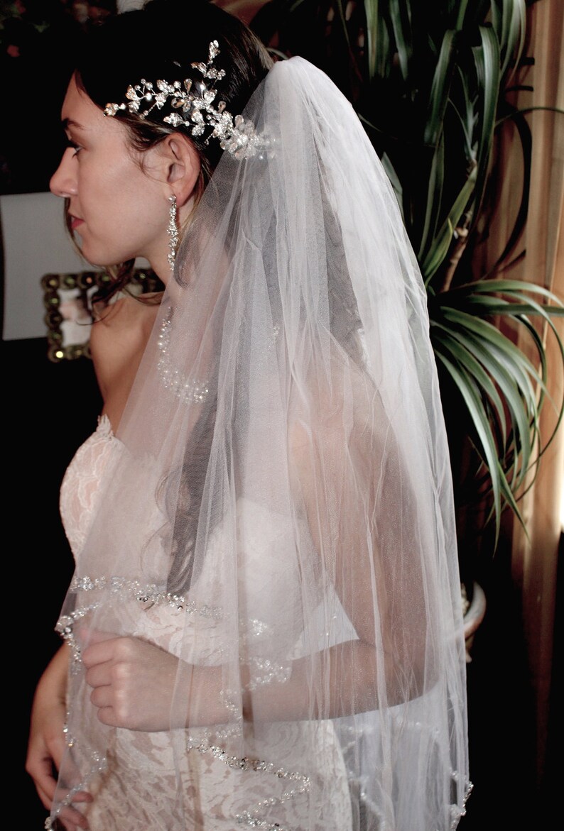 cascading veil beaded wedding veil cathedral veil beaded cathedral veil beaded bridal veil floor length veil cathedral wedding veil