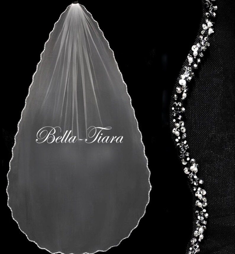 Beaded cathedral veil crystal cathedral veil beaded edge | Etsy