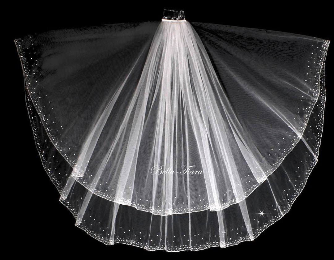 Two Tier Wedding Veil, Beaded Wedding Veil, Crystal Wedding Veil