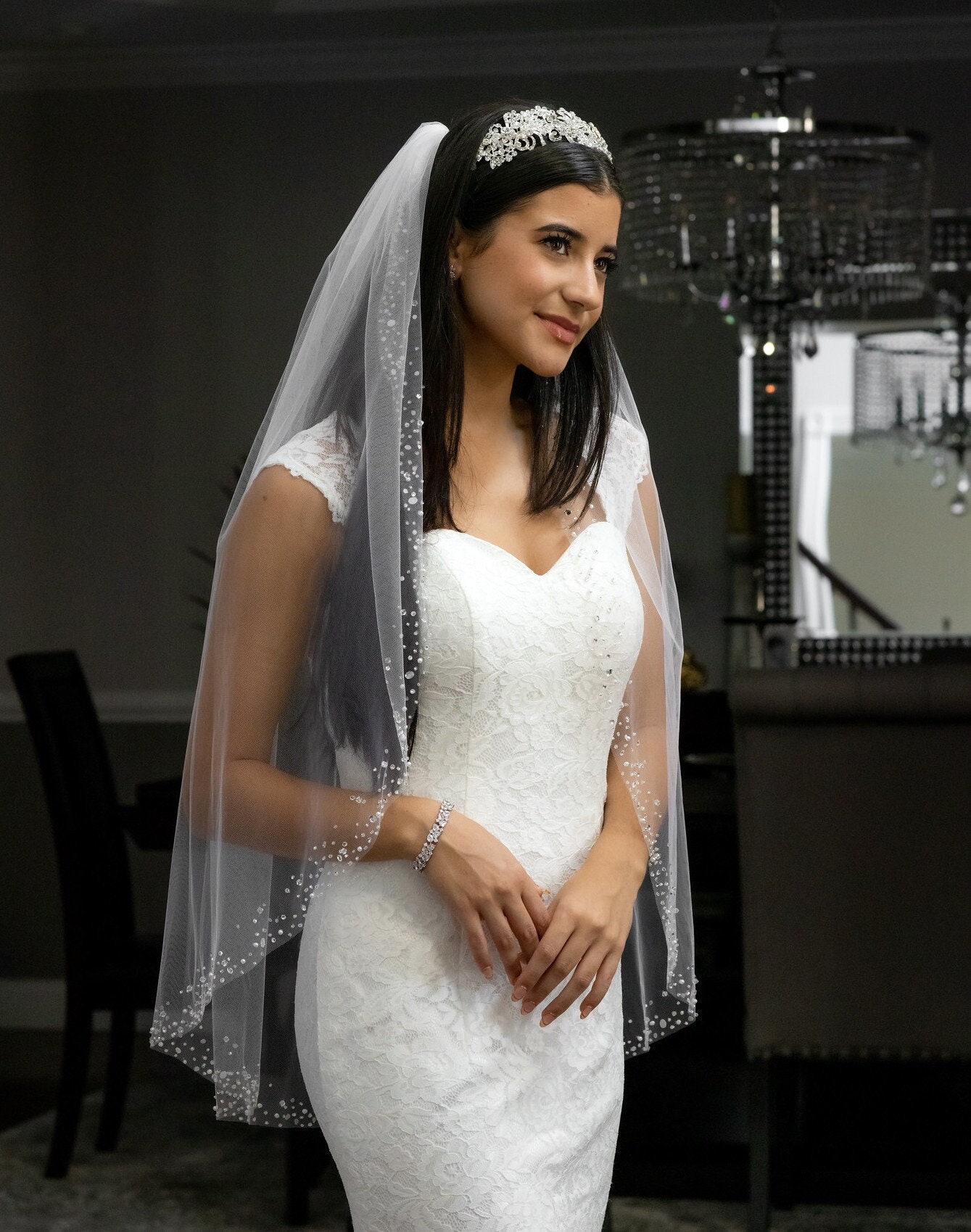 Crystal Trim Wedding Veil Crystal Cathedral Veil Crystal - Etsy Singapore