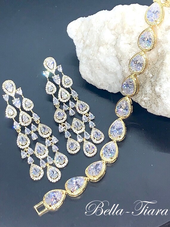 Gold Chandelier Earrings Gold Drop Earrings Swarovski Crystal
